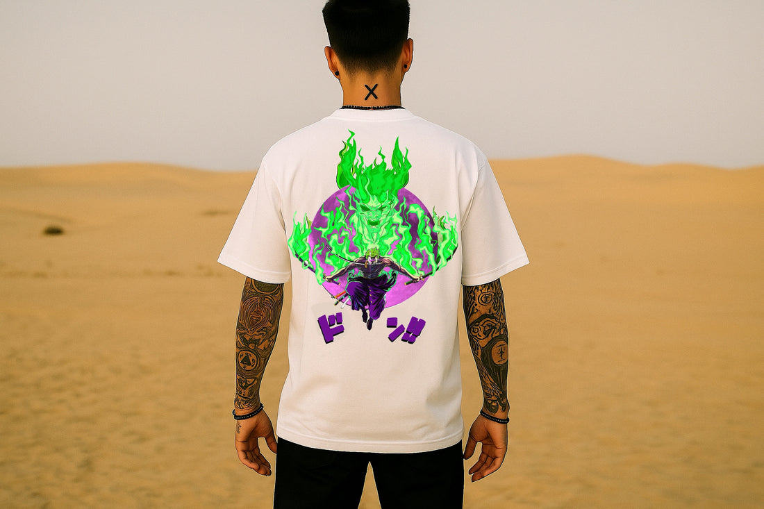 RORANOA ZORO LAND OF WANO OVERSIZED WHITE T SHIRT