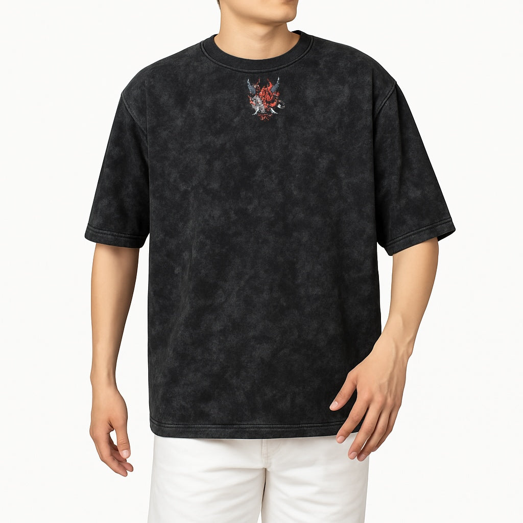 OVERSIZED T-SHIRT ACID WASH BLACK CYPERPUNK