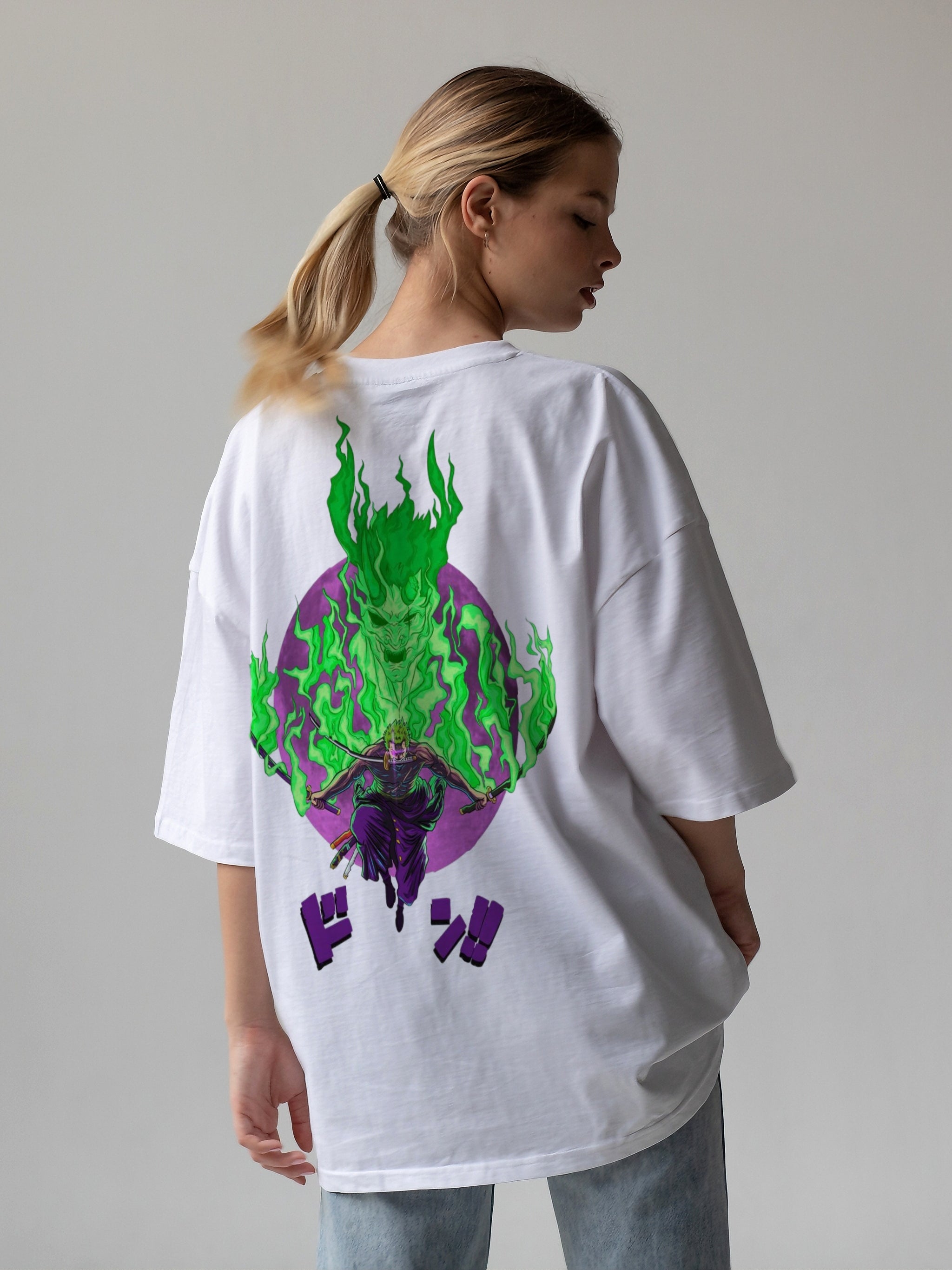 RORANOA ZORO LAND OF WANO OVERSIZED WHITE T SHIRT